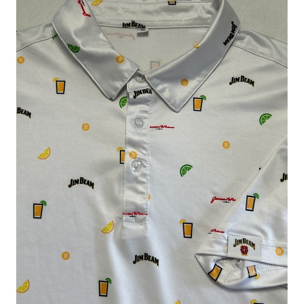 Mens Jim Beam Golf Polo Shirt Allover Print Golf Stretch Sz Med ⛳️‎